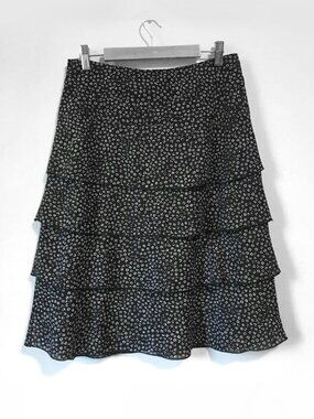 Vintage 90s Laura Made in Canada Whimsical Black and White Tiered Skirt Size 2